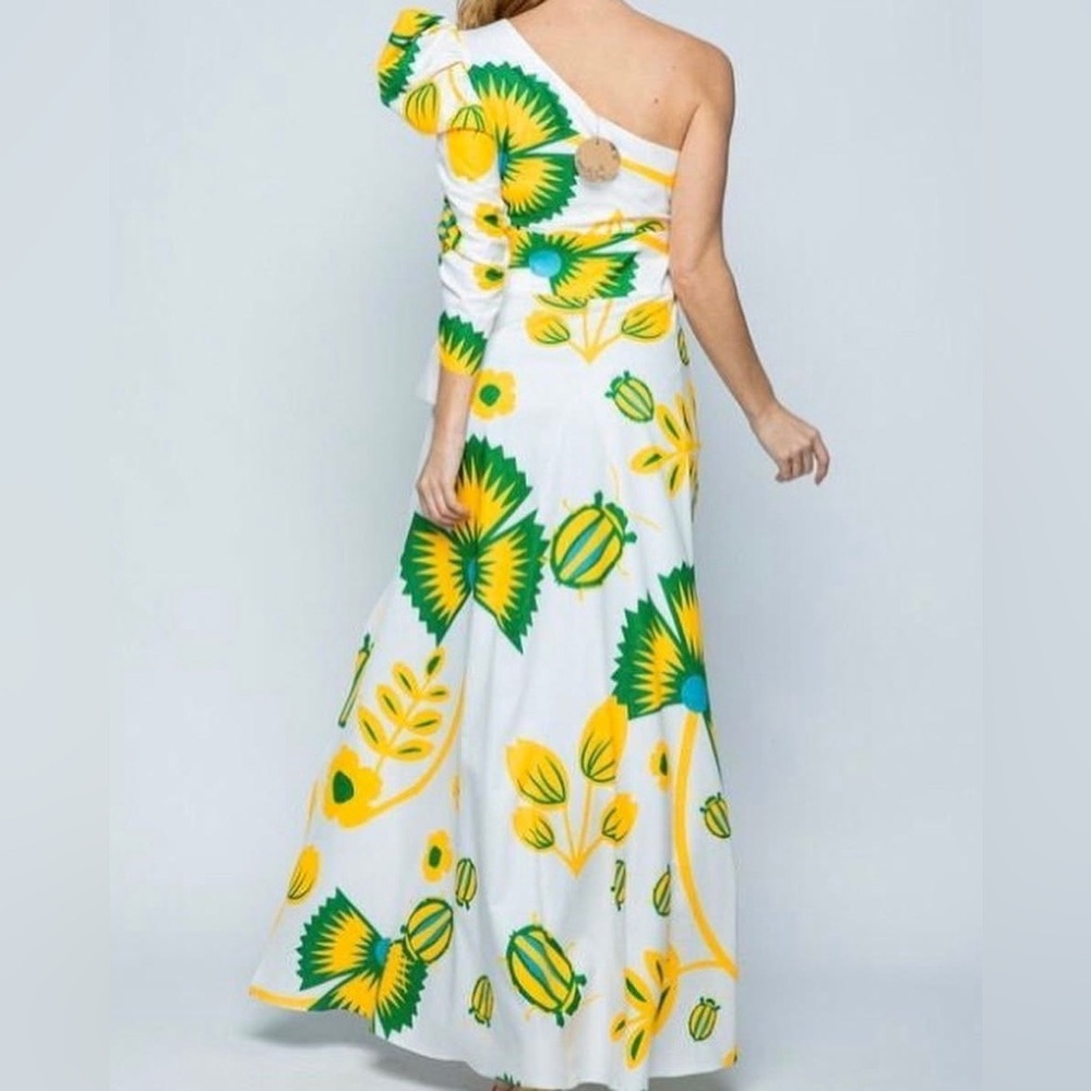 BRAND NEW w/ Tags Vibrant Floral One-Shoulder Blouse - Green & Yellow - Small